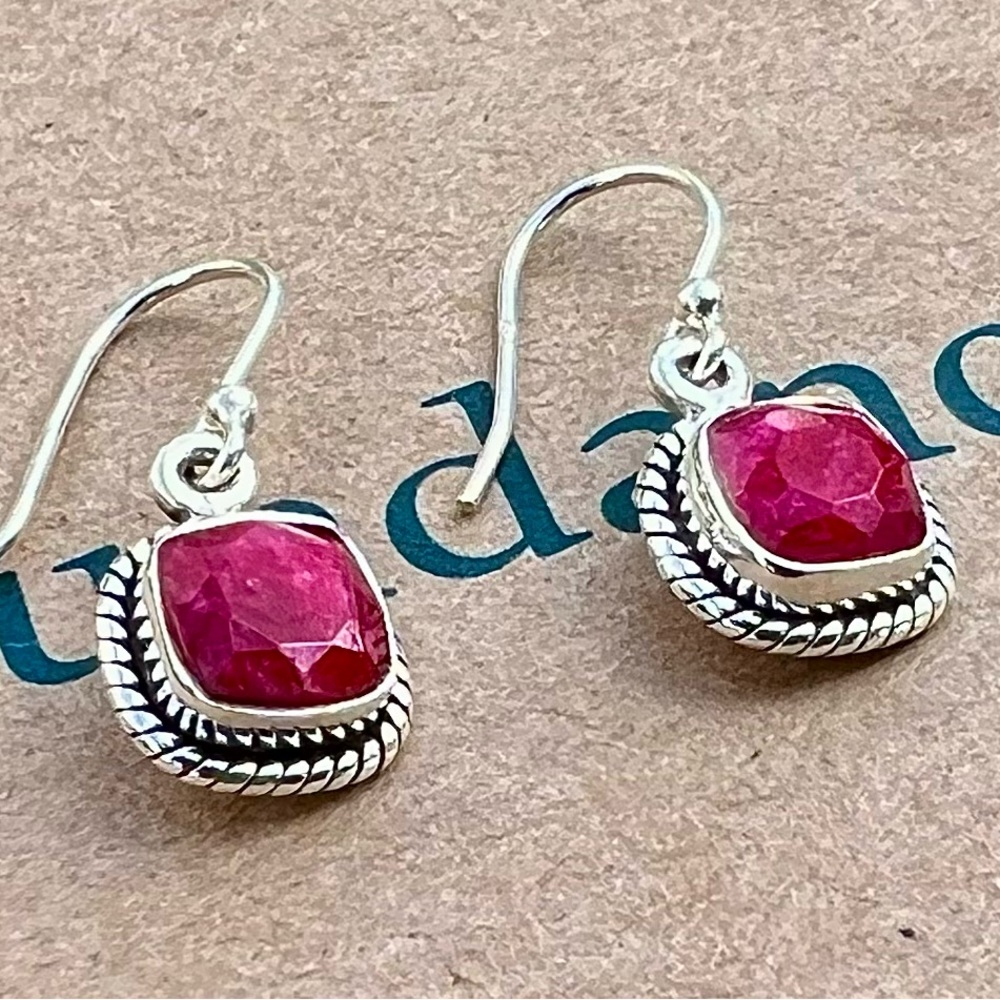 Sundance 1" NEW $128 RED RUBY JULY Birthstone Sterling Silver Handmade Earrings - Picture 2 of 10